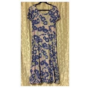 Jams World Vintage Purple Blue Morning Glory Floral Short Sleeve Maxi Dress 90s